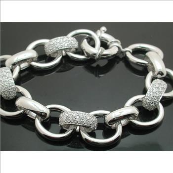 Chunky Pave Set White Topaz Sterling Silver Bracelet 8