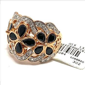 Colore SG Lorenzo 18k Rose Gold & .925 Sterling Silver 3.30ctw Genuine Black Spinel & White Zircon Ring