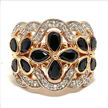 Colore SG Lorenzo 18k Rose Gold & .925 Sterling Silver 3.30ctw Genuine Black Spinel & White Zircon Ring