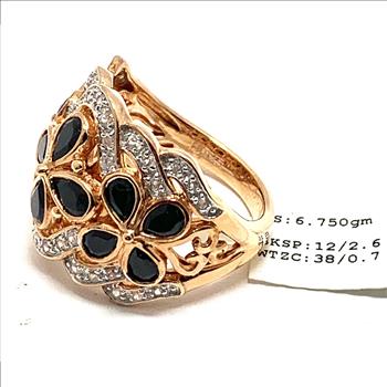 Colore SG Lorenzo 18k Rose Gold & .925 Sterling Silver 3.30ctw Genuine Black Spinel & White Zircon Ring
