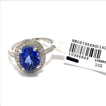 Colore SG Lorenzo 18k White Gold & .925 Sterling Silver 3.83ctw Sapphire & White Zircon Engagement Ring