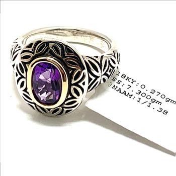 Colore SG Lorenzo 18k White & Yellow Gold & .925 Sterling Silver 1.38ctw Genuine Amethyst Ring