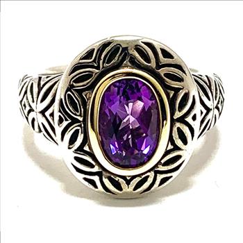Colore SG Lorenzo 18k White & Yellow Gold & .925 Sterling Silver 1.38ctw Genuine Amethyst Ring