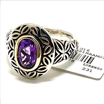 Colore SG Lorenzo 18k White & Yellow Gold & .925 Sterling Silver 1.38ctw Genuine Amethyst Ring