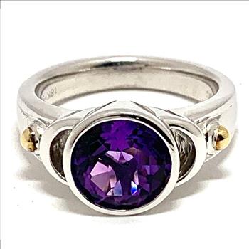Colore SG Lorenzo 18k White & Yellow Gold & .925 Sterling Silver 2.55ctw Genuine Amethyst Ring