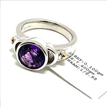 Colore SG Lorenzo 18k White & Yellow Gold & .925 Sterling Silver 2.55ctw Genuine Amethyst Ring