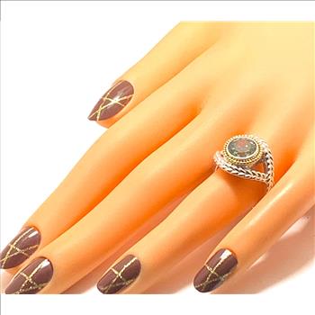 Colore SG Lorenzo 18k White & Yellow Gold & .925 Sterling Silver 2.55ctw Genuine Green Amethyst Ring