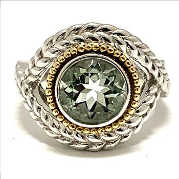 Colore SG Lorenzo 18k White & Yellow Gold & .925 Sterling Silver 2.55ctw Genuine Green Amethyst Ring