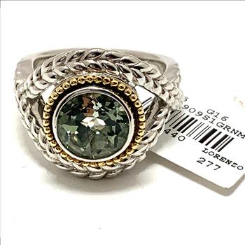 Colore SG Lorenzo 18k White & Yellow Gold & .925 Sterling Silver 2.55ctw Genuine Green Amethyst Ring