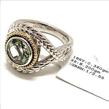 Colore SG Lorenzo 18k White & Yellow Gold & .925 Sterling Silver 2.55ctw Genuine Green Amethyst Ring