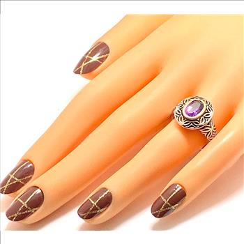 Colore SG Lorenzo 925 Sterling Silver 18k Gold Over, 1.38ctw Genuine Amethyst Ring