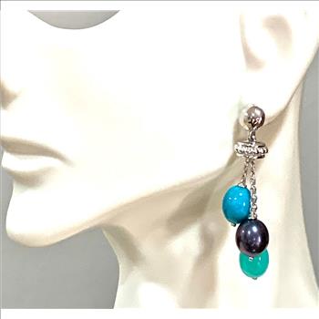 Colore SG Lorenzo  .925 Sterling Silver 20.28ctw Multicolor Stones Dangle Earrings