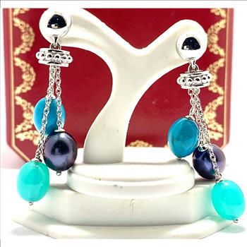 Colore SG Lorenzo  .925 Sterling Silver 20.28ctw Multicolor Stones Dangle Earrings