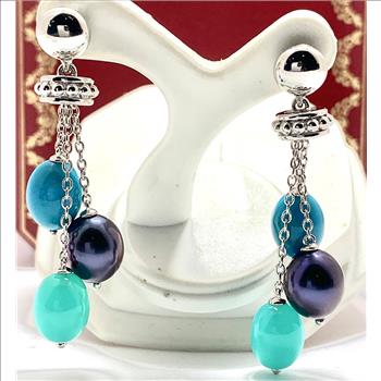 Colore SG Lorenzo  .925 Sterling Silver 20.28ctw Multicolor Stones Dangle Earrings