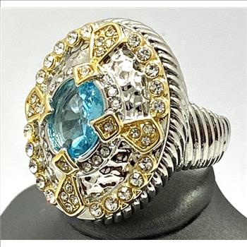Designer 2.05ctw Blue Topaz & White Zircon Large Ring