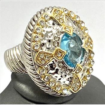 Designer 2.05ctw Blue Topaz & White Zircon Large Ring