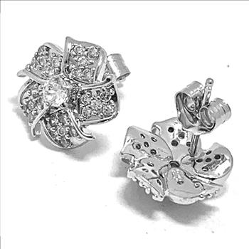 Designer .925 Sterling Silver & 18k WG 0.35ctw Diamonique Diamond Stud Earrings
