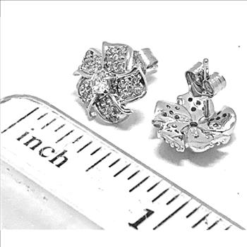Designer .925 Sterling Silver & 18k WG 0.35ctw Diamonique Diamond Stud Earrings