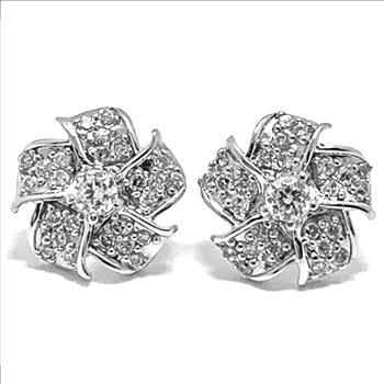 Designer .925 Sterling Silver & 18k WG 0.35ctw Diamonique Diamond Stud Earrings