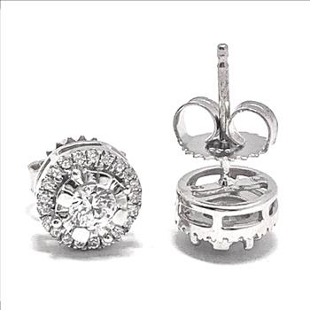 Designer .925 Sterling Silver & 18k WG 0.75ctw Diamonique Diamond Stud Earrings