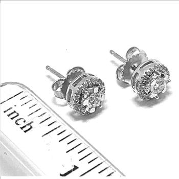 Designer .925 Sterling Silver & 18k WG 0.75ctw Diamonique Diamond Stud Earrings