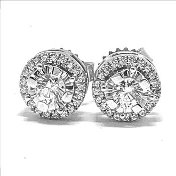 Designer .925 Sterling Silver & 18k WG 0.75ctw Diamonique Diamond Stud Earrings