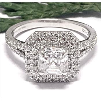 Designer .925 Sterling Silver & 18k WG 1.38ctw Diamond Art CZ Engagement  Ring
