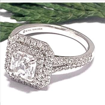 Designer .925 Sterling Silver & 18k WG 1.38ctw Diamond Art CZ Engagement  Ring