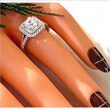 Designer .925 Sterling Silver & 18k WG 1.38ctw Diamond Art CZ Engagement  Ring