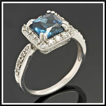 Designer Authentic ColoreSG by LORENZO Solid .925 Sterling Silver Genuine London Blue Topaz & White Sapphire Ring Size 6.5