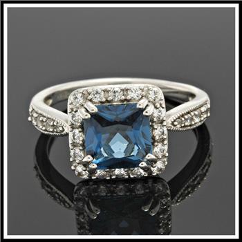 Designer Authentic ColoreSG by LORENZO Solid .925 Sterling Silver Genuine London Blue Topaz & White Sapphire Ring Size 6.5