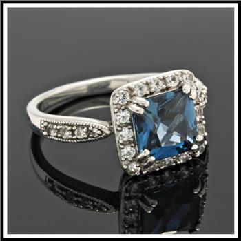 Designer Authentic ColoreSG by LORENZO Solid .925 Sterling Silver Genuine London Blue Topaz & White Sapphire Ring Size 6.5