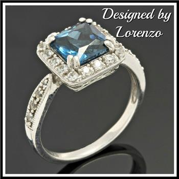Designer Authentic ColoreSG by LORENZO Solid .925 Sterling Silver Genuine London Blue Topaz & White Sapphire Ring Size 6.5