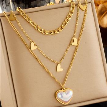 Designer Inspired 13.8 gram, 12X14mm Mother Of Pearl Heart, 18k Gold Overlay Necklace