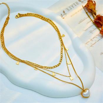 Designer Inspired 13.8 gram, 12X14mm Mother Of Pearl Heart, 18k Gold Overlay Necklace