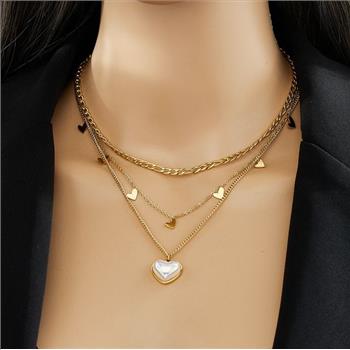 Designer Inspired 13.8 gram, 12X14mm Mother Of Pearl Heart, 18k Gold Overlay Necklace