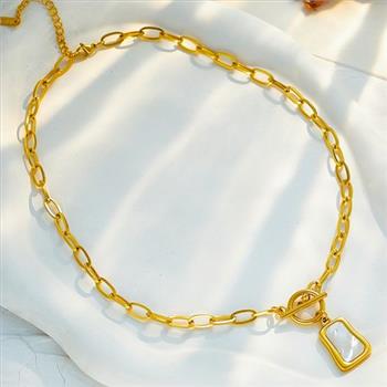 Designer Inspired 15X8mm Mother Of Pearl 18k Gold Overlay Necklace