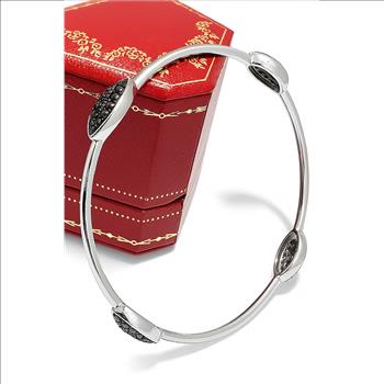 Designer Inspired 18K Gold Overlay 0.05ctw Genuine Black Diamonds Bangle Bracelet