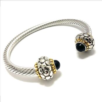 Designer Inspired 18k Gold Overlay 3.00ctw Black Spinel Cable Bangle  Bracelet