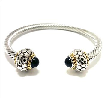 Designer Inspired 18k Gold Overlay 3.00ctw Black Spinel Cable Bangle  Bracelet