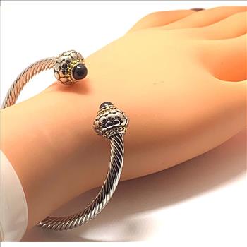 Designer Inspired 18k Gold Overlay 3.00ctw Black Spinel Cable Bangle  Bracelet