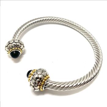 Designer Inspired 18k Gold Overlay 3.00ctw Black Spinel Cable Bangle  Bracelet