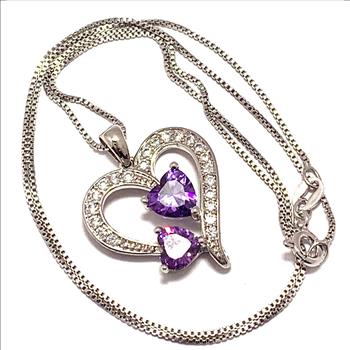 Designer Inspired 18k Gold Overlay 3.25ctw Amethyst & Diamonique Diamond Heart Necklace