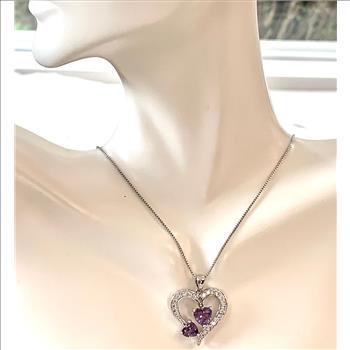 Designer Inspired 18k Gold Overlay 3.25ctw Amethyst & Diamonique Diamond Heart Necklace