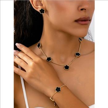 Designer Inspired 18K Gold Overlay White Enamel Necklace. Bracelet & Earrings Set