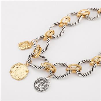 Designer Inspired  18k Two Tone Gold Overlay Large Coin  Necklace