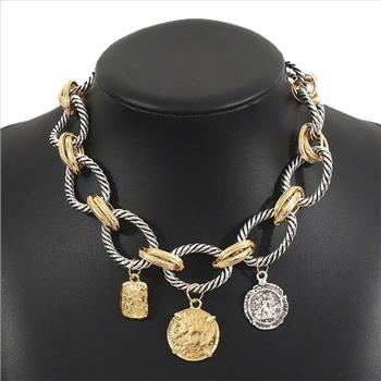 Designer Inspired  18k Two Tone Gold Overlay Large Coin  Necklace