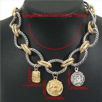 Designer Inspired  18k Two Tone Gold Overlay Large Coin  Necklace