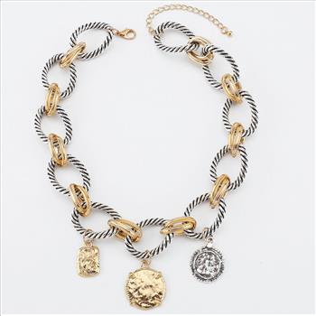 Designer Inspired  18k Two Tone Gold Overlay Large Coin  Necklace