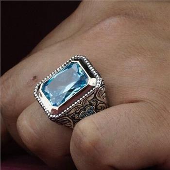 Designer Inspired 18k White Gold Overlay 6.00ctw Blue Topaz Ring Size 7